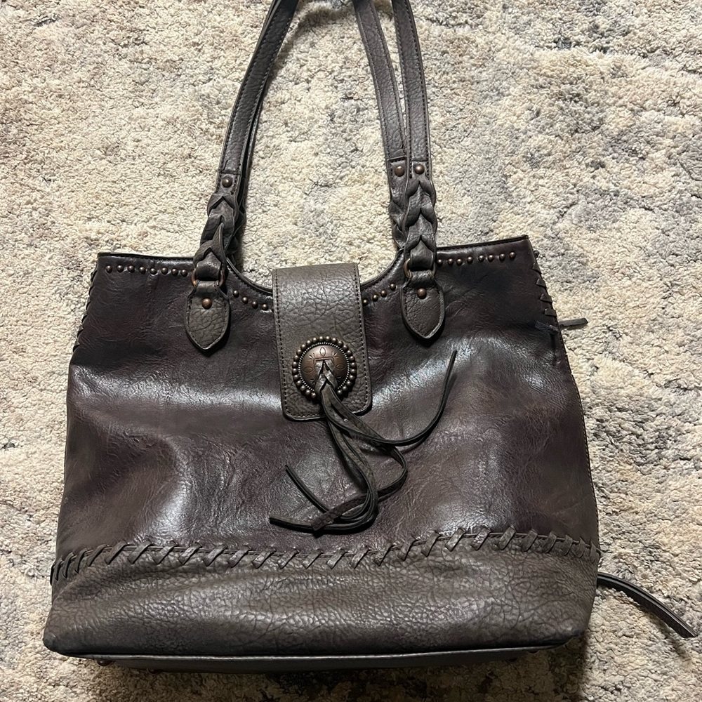 American West Dark Brown Leather Shoulder Bag with Conceal Carry